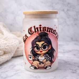 La Chismosa Glass Can Tumbler with bamboo lid